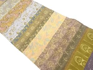 横段に花唐草・花々模様織出し袋帯